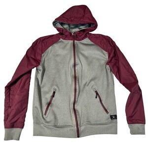 DC Shoes Mens Full Zip Hoodie Grey Burgundy‎ Colorblock Fleece Jacket Size M